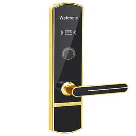Incuietoare inteligenta DacEnergy©, pentru hotel, material aliaj de zinc, deblocare Card RFID / Cheie, pentru usa din lemn, culoare negru/auriu - - Roveli