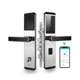 Incuietoare inteligenta DacEnergy©, pentru Acasa / Apartament / Birou / Usa de intrare in scoala, material otel inoxidabil, deblocare Amprenta digitala / Aplicatie / Cod / Card RFID / NFC / Cheie, argintiu/negru - - Roveli