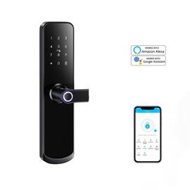 Incuietoare inteligenta DacEnergy©, pentru Hotel / Apartament / Airbnb, material aliaj de aluminiu, deblocare Amprenta digitala / aplicatie / cod / card RFID / cheie, pentru usa din lemn, negru - - Roveli