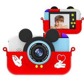 Camera foto/video pentru copii DacEnergy©, design Mickey Mouse, camera duala, jocuri, filtru creativ, ecran IPS de 2,4 inch, culoare rosu - - Roveli