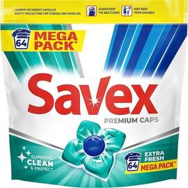 Detergent de rufe capsule Savex Premium Caps Extra Fresh, curatare puternica, 64 capsule - - Roveli