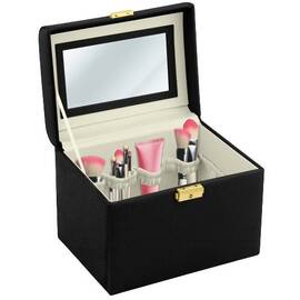 Geanta organizatoare cosmetice DacEnergy©, piele ecologica, rezistent la abraziune, cu cheie, oglinda, compartimente practice, 22,5x 16,5 x 17,2 cm, neagra - - Roveli