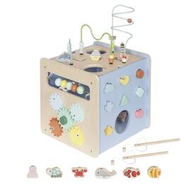 Cub de activitate DacEnergy©, cu 5 activitati, joc de pescuit, forme geometrice, labirint, tema oceanului, dexteritatea, 30 x 29,5 x 48 cm, albastru - - Roveli