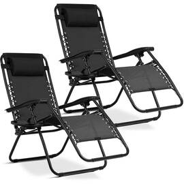 ​Set 2 sezlonguri de gradina pliabile cu perna DacEnergy©, cadru din otel, material textilen impermeabil si rezistent la UV, reglarea nivelului de inclinare in 3 nivele, 110 x 102 x 60 cm, negru - - Roveli