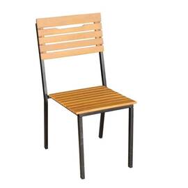 ​Scaun de gradina DacEnergy©, metal si lemn de frasin, rezistenta la umezeala si UV, 60x46x93 cm, negru si maro - - Roveli