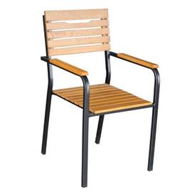 ​Scaun gradina DacEnergy©, metal si lemn de frasin, cu brate, rezistent la umezeala si UV, 60x54.5x93 cm, negru si maro - - Roveli