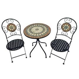 Set mobilier gradina DacEnergy©, din metal si ceramica, o masa si 2 scaune, rezistenta in fata factorilor externi, 60 x 71 cm, negru si maro - - Roveli