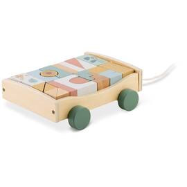 ​Jucarie de tras, din lemn, cu blocuri, numeroase forme, culori, abilitati motorii fine, Montessori, cu snur, 20, 5 x 17, 5 x 6 cm - - Roveli