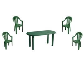 Set mobilier gradina DacEnergy©, fabricat din polipropilena, masa ovala si patru scaune, rezistent la umiditate si UV, 140 x 70 x 70 cm, verde - - Roveli