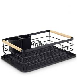 Uscator de vase DacEnergy©, un nivel, cu tava de uscare, solid si elegant, scurgere de tacamuri, 43 x 32 x 14 cm, negru - - Roveli