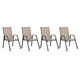 Set scaune de gradina DacEnergy©, din material textil, cadru din otel, sarcina maxima 120 kg, scaun ergonomic, 93,5 x 53 x 73 cm, 4 bucati, grafit si bej - - Roveli