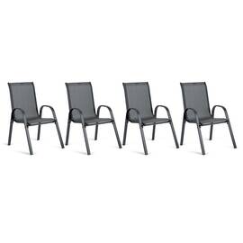 Set scaune de gradina DacEnergy©, din material textil, cadru din otel, sarcina maxima 120 kg, scaun ergonomic, 93, 5 x 53 x 73 cm, 4 bucati, grafit - - Roveli