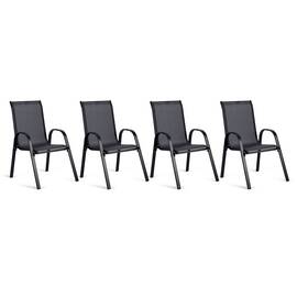 Set scaune de gradina DacEnergy©, din material textil, cadru din otel, sarcina maxima 120 kg, scaun ergonomic, 93, 5 x 53 x 73 cm, 4 bucati, gri inchis - - Roveli