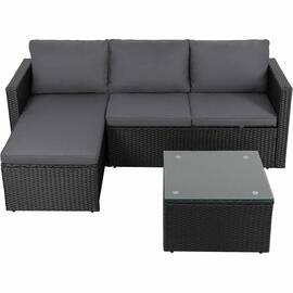 ​Set mobilier gradina DacEnergy©, fabricat din ratan sintetic si cadru din otel, o canapea cu 2 locuri, o canapea de colt si o masa, cu perne, maro inchis - - Roveli