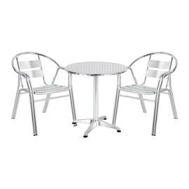 ​Set gradina DacEnergy©, realizat din otel inoxidabil, o masa rotunda, fixa, 2 scaune, interior / exterior, diametru de 70 cm, intretinere usoara, argintiu - - Roveli