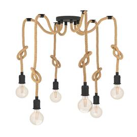 ​Candelabru, design deosebit, 6 surse cu soclu E27, 28W, IP20, 1590 x 180 mm, design deosebit, rustic, negru si maro - - Roveli