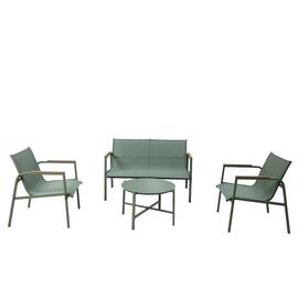 ​Set mobilier gradina DacEnergy©, realizat din otel, o masa, doua scaune si o banca cu 2 locuri, exterior si interior, nuanta vibranta de verde - - Roveli