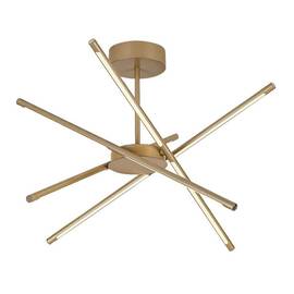 ​Lustra LED, structura din metal, abajurul din plastic, design inedit, 40 W, 2800 lm, lumina calda, 660 x 660 x 280 mm, combinatia eleganta de auriu si alb - - Roveli