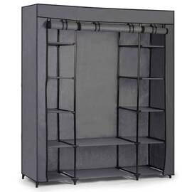 Dulap textil DacEnergy©, cadru din otel, material impermeabil, 12 rafturi, bara pentru umerase, inchidere cu fermoar, 45 x 135 x 170 cm, antracit - - Roveli