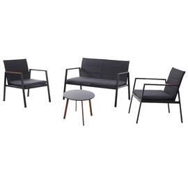 ​Set mobilier gradina DacEnergy©, realizat din otel si textilena, perne pentru sezut, 1 masa, 1 banca si 2 scaune, fix, 4 persoane, negru si maro - - Roveli