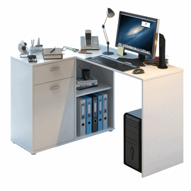 Masă PC de colţ, alb, KALIMERO - - Roveli