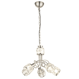 Suspensie, realizata din metal cromat, 5 abajururi din cristal de sticla, 1 x LED 5W si 5 x E14, 305lm, lumina calda, 400 x 1300 mm, IP20, nichel - - Roveli