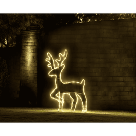 Decoratiune Craciun exterior ren DacEnergy©, din metal si plastic rezistent, 82 microLED-uri, lumina calda, alimentare baterii, IP44, 40 x 2 x 66 cm - - Roveli
