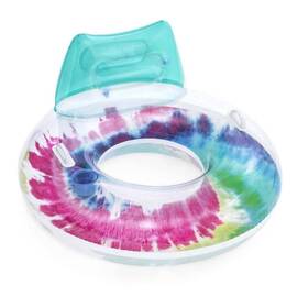 ​Colac de inot cu spatar Bestway, fabricat din PVC rezistent, cu doua manere solide, diametru mare, 117 cm, colorat - - Roveli