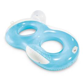 ​Colac de inot dublu Intex, material PVC, 2 manere puternice, sarcina maxima 160 kg, 198 x 117 cm, albastru si alb - - Roveli