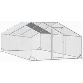 Cotet pentru gaini DacEnergy©, cadru metalic galvanizat, plasa hexagonala de protectie din sarma vopsita, prelata impermeabila, Oxford 210D, o usa, usor de montat, 3 x 6 x 1, 95 m, verde si argintiu - - Roveli