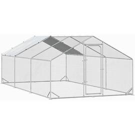 Cotet pentru gaini DacEnergy©, cadru metalic galvanizat, plasa hexagonala de protectie din sarma vopsita, prelata impermeabila, Oxford 210D, o usa, usor de montat, 3 x 6 x 1, 95 m, verde si argintiu - - Roveli