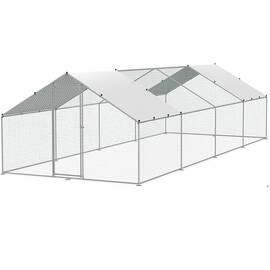 Cotet pentru gaini DacEnergy©, cadru metalic galvanizat, plasa hexagonala de protectie din sarma vopsita, prelata impermeabila, Oxford 210D, o usa, usor de montat, 3 x 8 x 1, 95 m, verde si argintiu - - Roveli