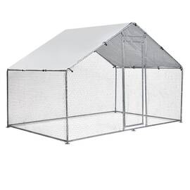 Cotet pentru gaini DacEnergy©, cadru metalic galvanizat, plasa hexagonala de protectie din sarma vopsita, prelata impermeabila, Oxford 210D, o usa, usor de montat, 3 x 2 x 1, 95 m, verde si argintiu - - Roveli