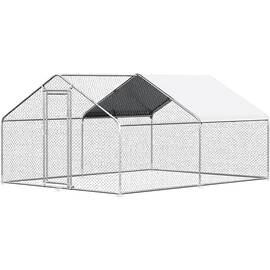 Cotet pentru gaini DacEnergy©, cadru metalic galvanizat, plasa hexagonala de protectie din sarma vopsita, prelata impermeabila, Oxford 210D, o usa, usor de montat, 3 x 4 x 1, 95 m, verde si argintiu - - Roveli