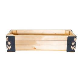 ​Jardiniera din lemn, cu insertii metalice in forma de lalele, interior/exterior, forma dreptunghiulara, 80 x 20 x 27 cm, natur si gri - - Roveli