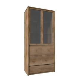 Vitrină cu un sertar şi uşi împărţite pline şi cu sticlă, stejar lefkas închis, MONTANA W2D - - Roveli