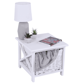 Noptieră, lemn/răchită/material textil, alb, RAFAELLO - - Roveli