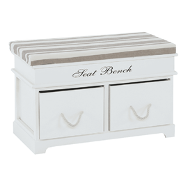 Bancă cu pernă, 2 sertare, alb/maro deschis, SEAT BENCH 1 NEW - - Roveli