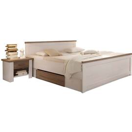 Pat + 2x noptiere, pin alb/stejar sonoma trufă, LUMERA - - Roveli