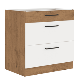 Cabinet inferior, alb extra lucios HG/stejar Lancelot, VEGA D80 3S BB - - Roveli