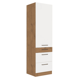 Dulap înalt, stejar Lancelot/alb extra lucios HG, VEGA 60 Dbuc-210 3S 1F - - Roveli