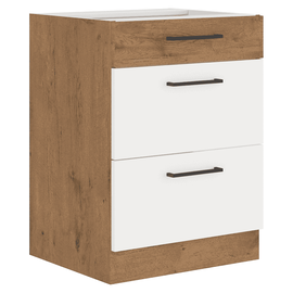 Cabinet inferior, alb extra lucios HG/stejar Lancelot, VEGA D60 3S BB - - Roveli