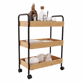 Măsuţă de servire cu roţi, natural/negru, ARVADA - - Roveli