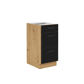 Dulap inferior cu sertare, stejar artizan/ negru mat, MONRO 40 D 3S BB - - Roveli