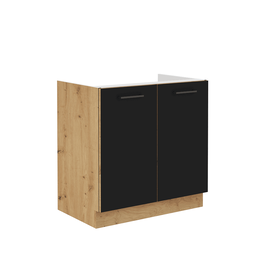 Dulap pentru chiuvetă inferior, negru mat / stejar artizan, MONRO 80ZL 2F BB - - Roveli