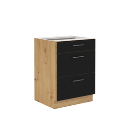 Dulap inferior cu sertare, negru mat / stejar artizan, MONRO 60 D 3S BB - - Roveli