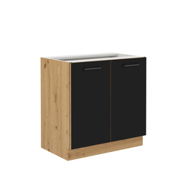 Dulap de bucătărie inferior, negru mat / stejar artizan, MONRO 80 D 2F BB - - Roveli