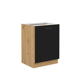 Dulap de bucătărie inferior, negru mat / stejar artizan, MONRO 60 D 1F BB - - Roveli