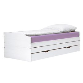 Pat cu module suplimentare extensibile, culoare albă, lemn masiv, 90x200, FLOPY - - Roveli