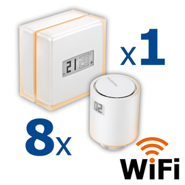 Kit termostat de ambient si 8 capete termostat smart pentru calorifer Netatmo, WI-FI, cu afisaj digital LCD, compatibile cu IOS sau Android, control de la distanta, detectare fereastra deschisa, programabil - - Roveli